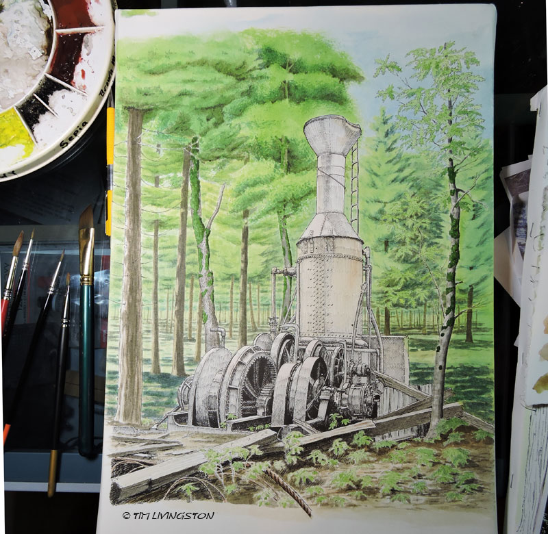 steam donkey, wip, logging